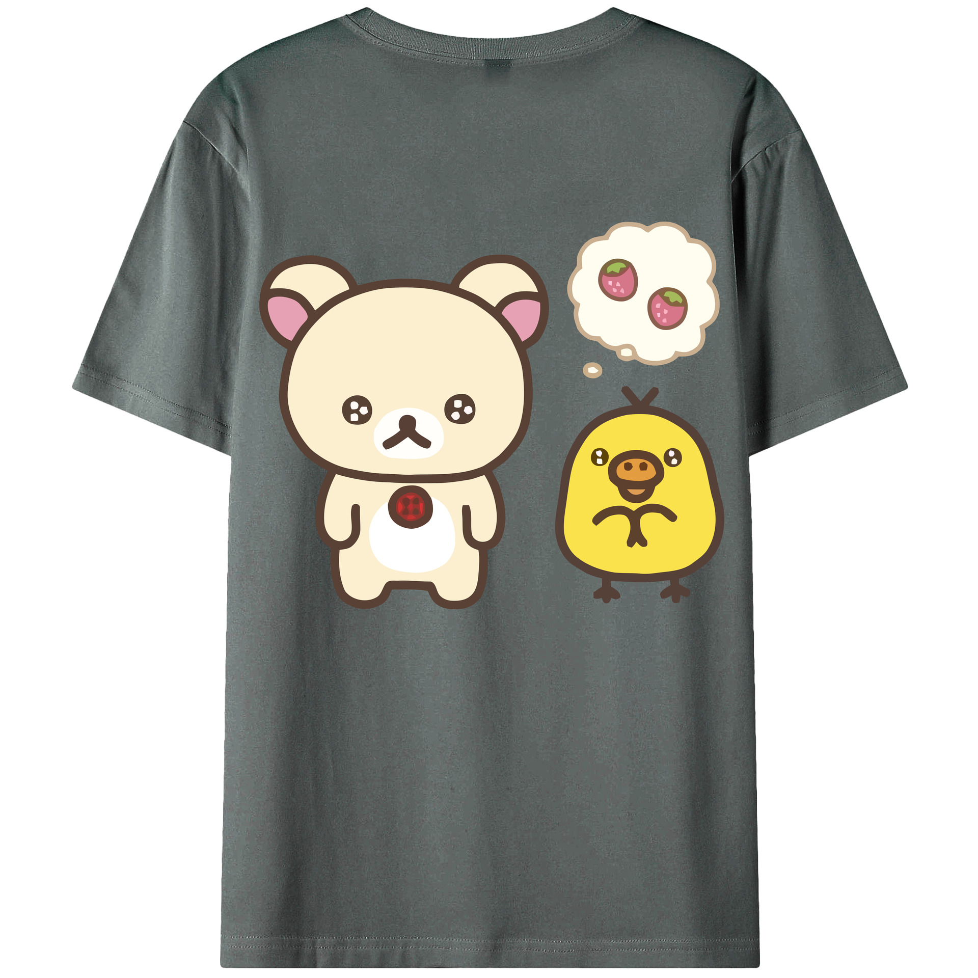（画像用） リラックマ リラックマ キイロイトリ Rilakkuma Korilakkuma Kiiroitori 綿100％ メンズ半袖Tシャツ（バックプリント） 通気性